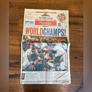 1995 Atlanta Braves World Series Champions Baseball Newspaper EUC